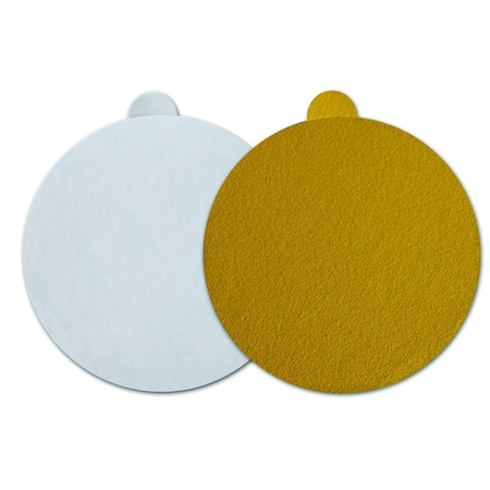5 150 Grit C-Weight Gold Aluminum Oxide Stearate Coated PSA Disc With Tab No Hole